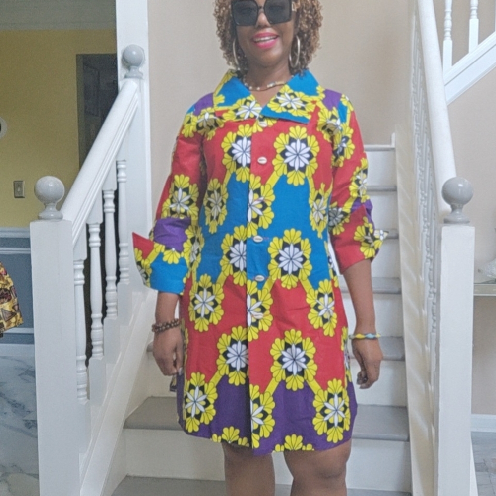 African Print Shirt Dress With Front Buttons.